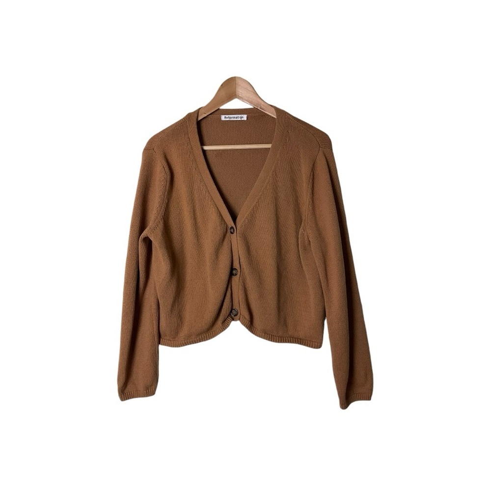 Reformation Camel Cropped Organic Cotton Cardigan XL 1213